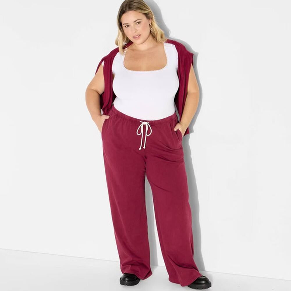 NWT Wild Fable Women’s Mid Rise Knit Sweatpants Burgundy Lounge Straight Leg XL